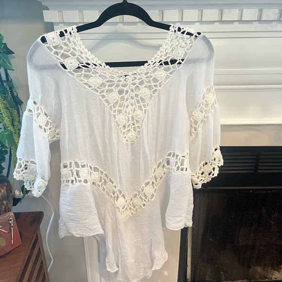 Vivid Importers of NY White Eyelet Blouse-Medium - Picture 2 of 5